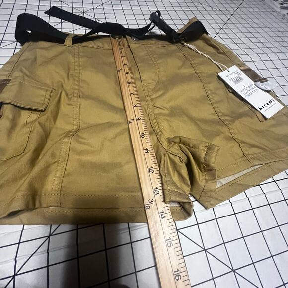 NWT Kreamy Cargo Shorts With Black Belt khaki Sz large - Picture 5 of 7